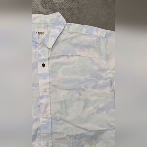 Kardo Blue Camo Casual Short Sleeve Button Down Shirt, Small